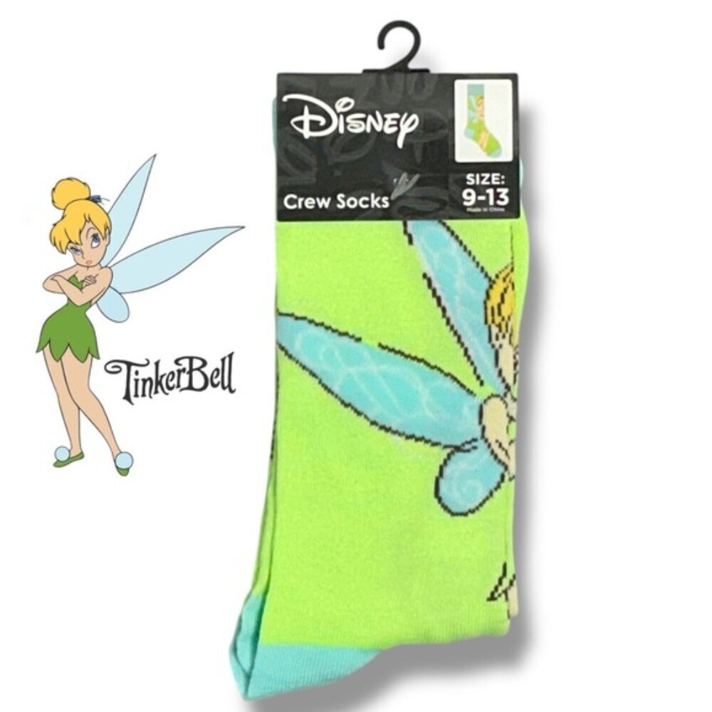 Peter Pan Tinker Bell Crew Socks Disney Green Blue Adult Unisex 9-13 One Size - Picture 15 of 16